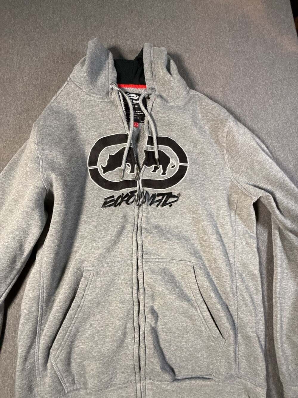 Ecko Unltd. Grey Full Zip Hoodie With Rhino Logo Size L